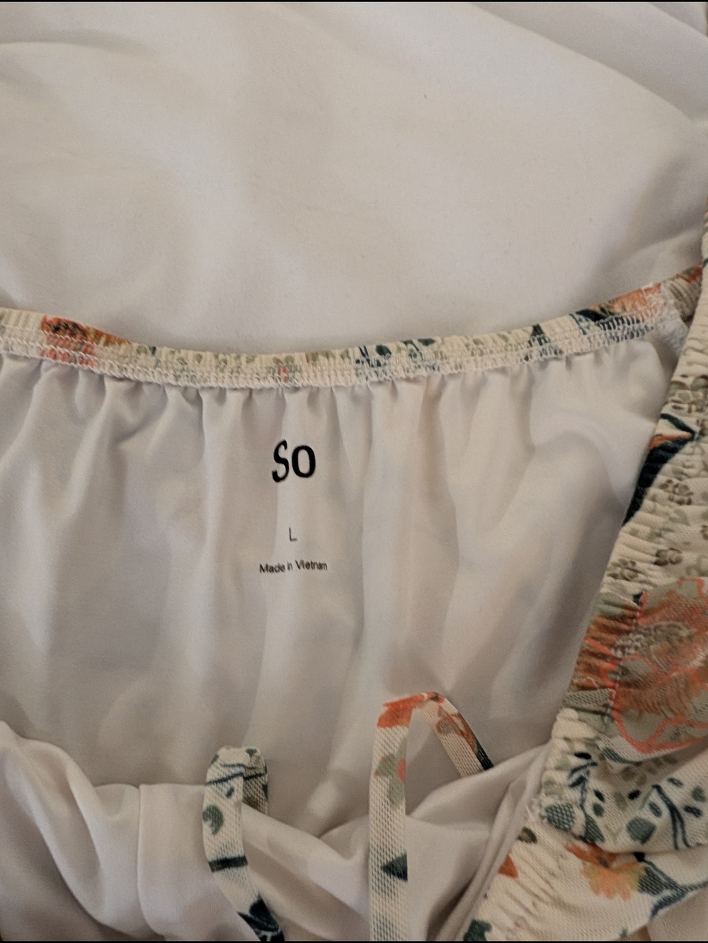 SO Floral Off-Shoulder Dress in Cream, Peach & Navy - Picture 2 of 2